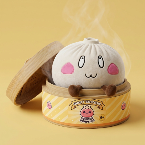 Squishy Dumpling Giant Iloinen Naama bambutyylisessä höyrytyskorissa