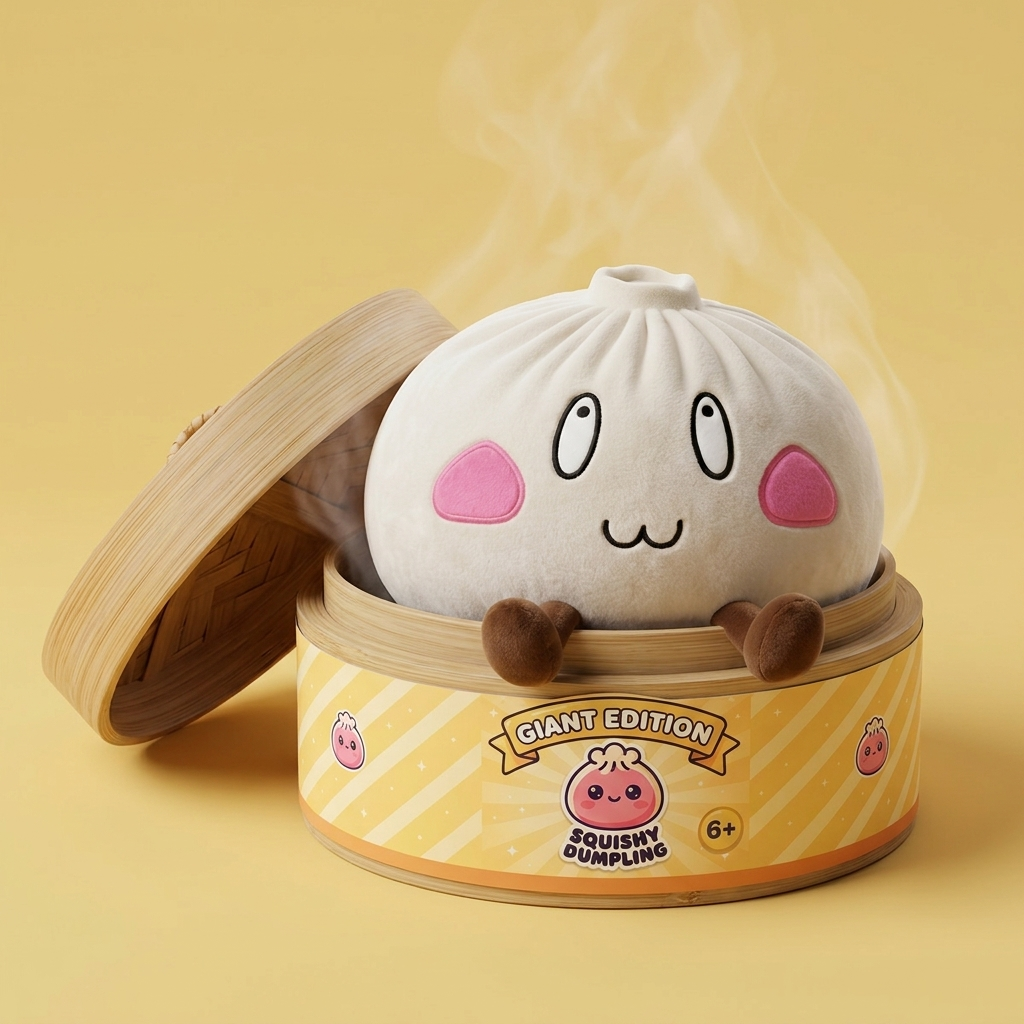 Squishy Dumpling Giant Iloinen Naama bambutyylisessä höyrytyskorissa