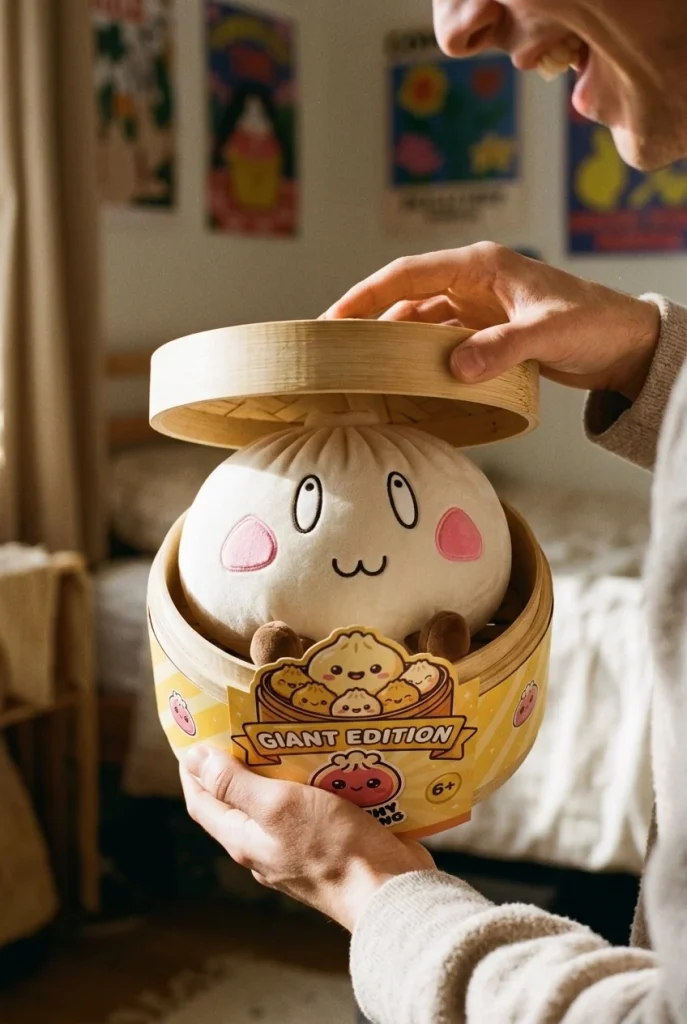Squishy Dumpling Giant Iloinen Naama avauksen hetkellä