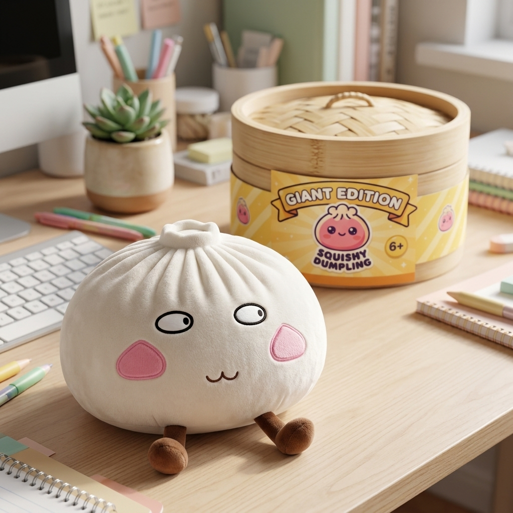 Squishy Dumpling Jättiläinen Ylpeä ja Veikeä arkisessa asetelmassa