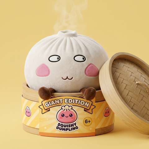 Squishy Dumpling Jättiläinen Ylpeä ja Veikeä bambutyylisessä höyrytyskorissa