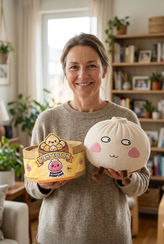 Squishy Dumpling Jättiläinen Ylpeä ja Veikeä pakkauksensa kanssa
