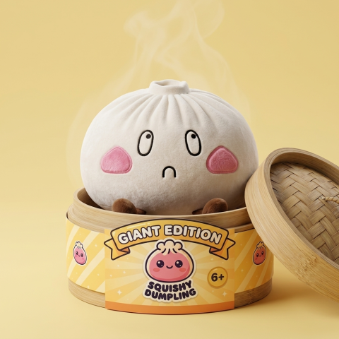 Dumpling Squishy XXL Surullinen Naama bambutyylisessä höyrytyskorissa