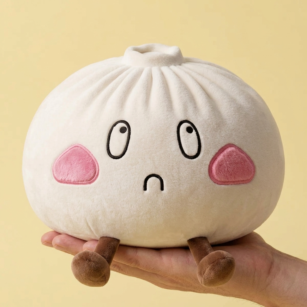Dumpling Squishy XXL Surullinen Naama kädessä — kokovertailu