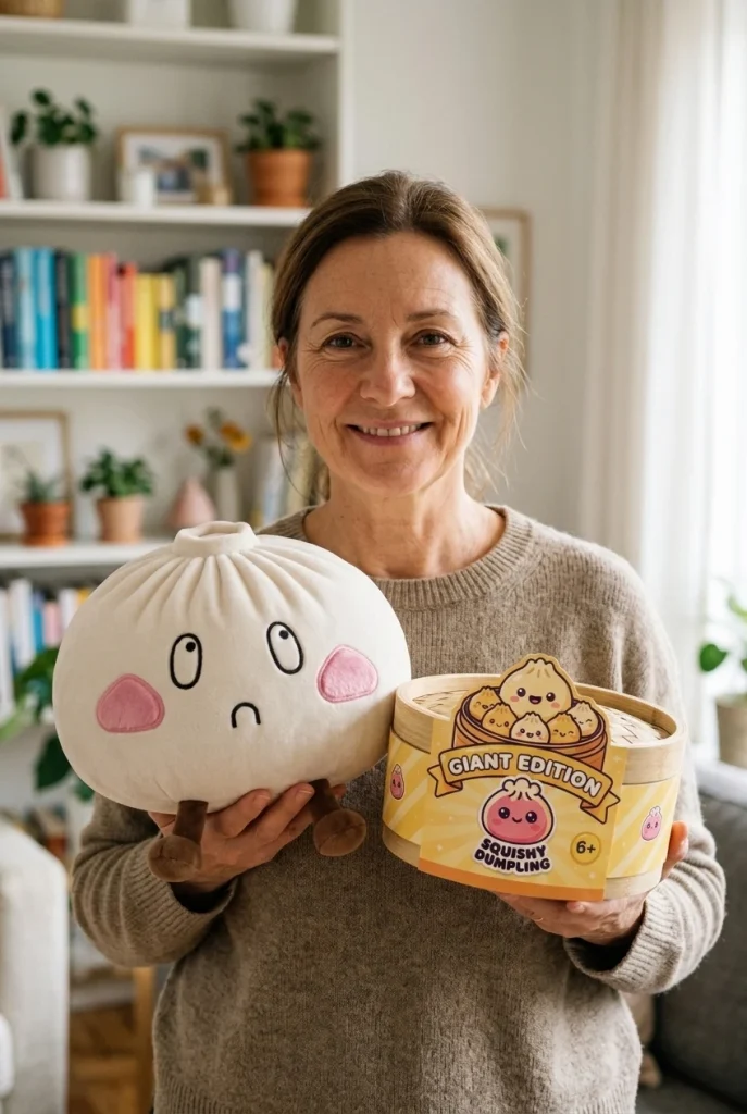 Dumpling Squishy XXL Surullinen Naama pakkauksensa kanssa