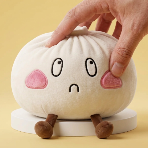 Dumpling Squishy XXL Surullinen Naama puristettuna kädessä