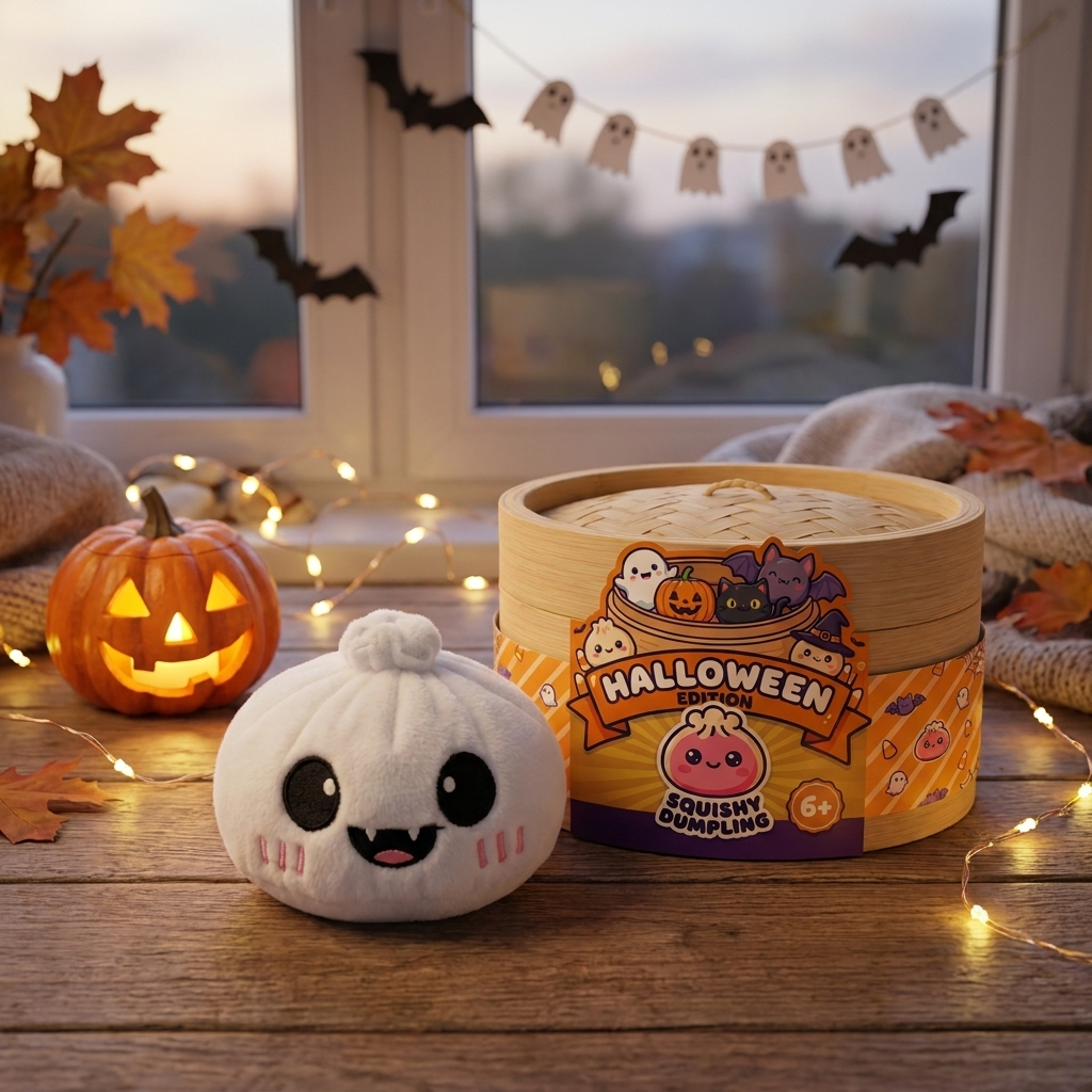 Dumpling Squishy Halloween Haamu Kuutamolla arkisessa asetelmassa
