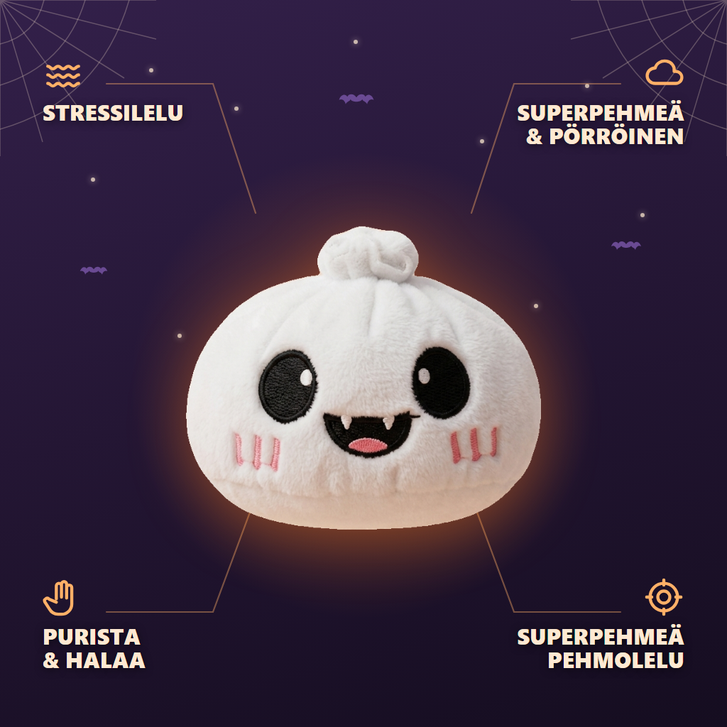 Dumpling Squishy Halloween Haamu Kuutamolla infografiikka: tärkeimmät edut