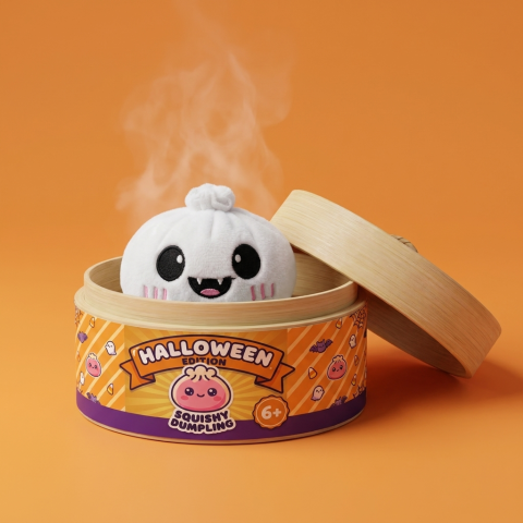 Dumpling Squishy Halloween Haamu Kuutamolla bambutyylisessä höyrytyskorissa