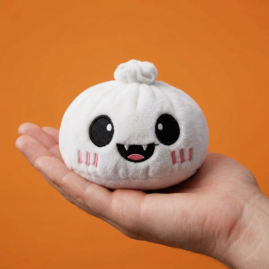 Dumpling Squishy Halloween Haamu Kuutamolla kädessä — kokovertailu