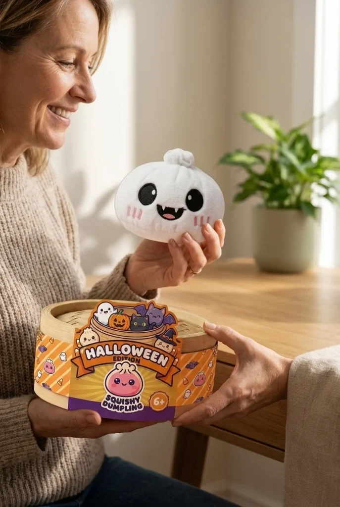 Dumpling Squishy Halloween Haamu Kuutamolla pakkauksensa kanssa