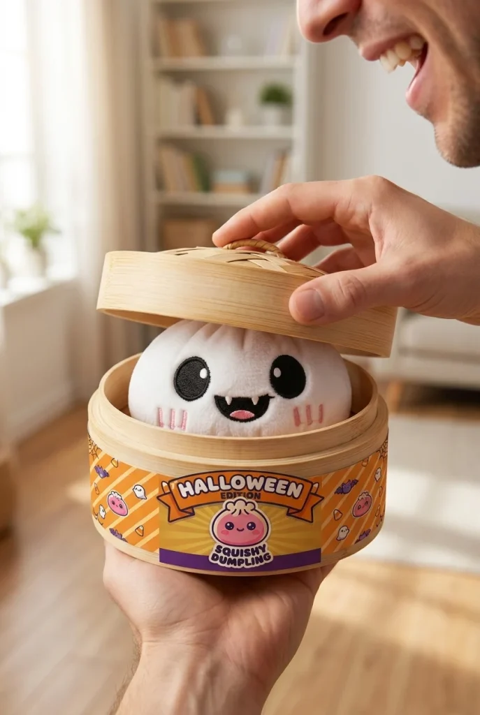 Dumpling Squishy Halloween Haamu Kuutamolla avauksen hetkellä