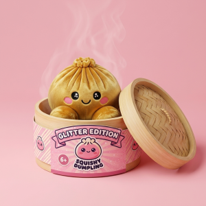 Squishy Dumpling Kuninkaallinen Kulta bambutyylisessä höyrytyskorissa