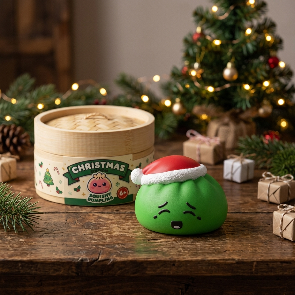 Dumpling Squishy Joulupipo Tonttu Vihreä arkisessa asetelmassa