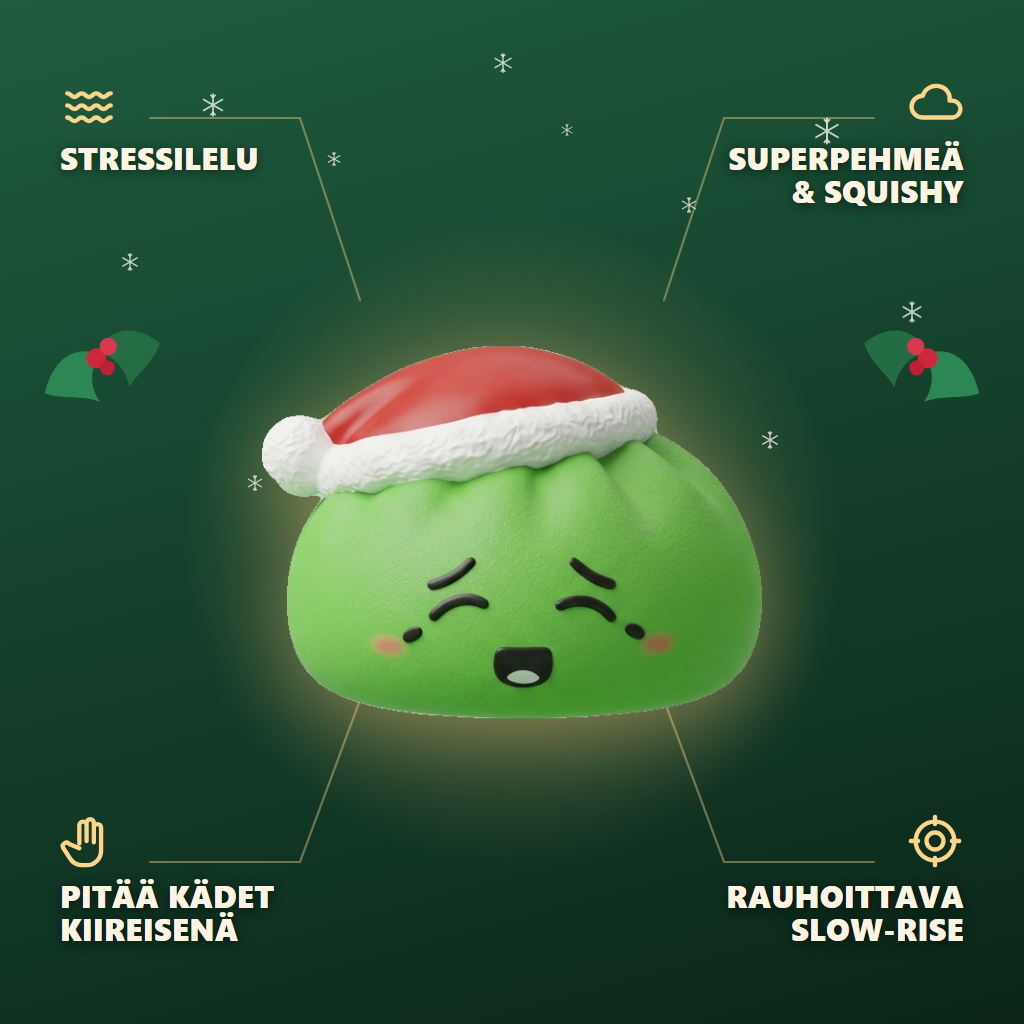 Dumpling Squishy Joulupipo Tonttu Vihreä infografiikka: tärkeimmät edut
