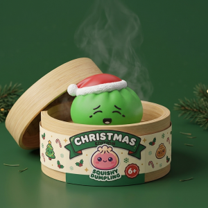 Dumpling Squishy Joulupipo Tonttu Vihreä bambutyylisessä höyrytyskorissa