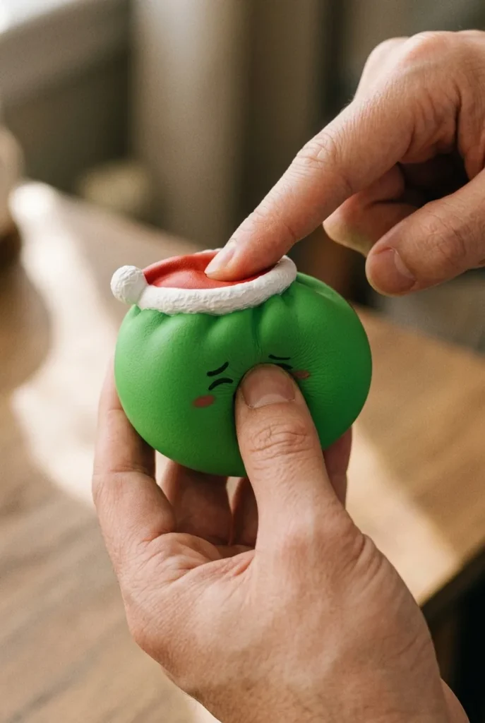 Dumpling Squishy Joulupipo Tonttu Vihreä puristuksessa