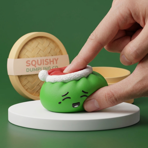 Dumpling Squishy Joulupipo Tonttu Vihreä puristettuna kädessä