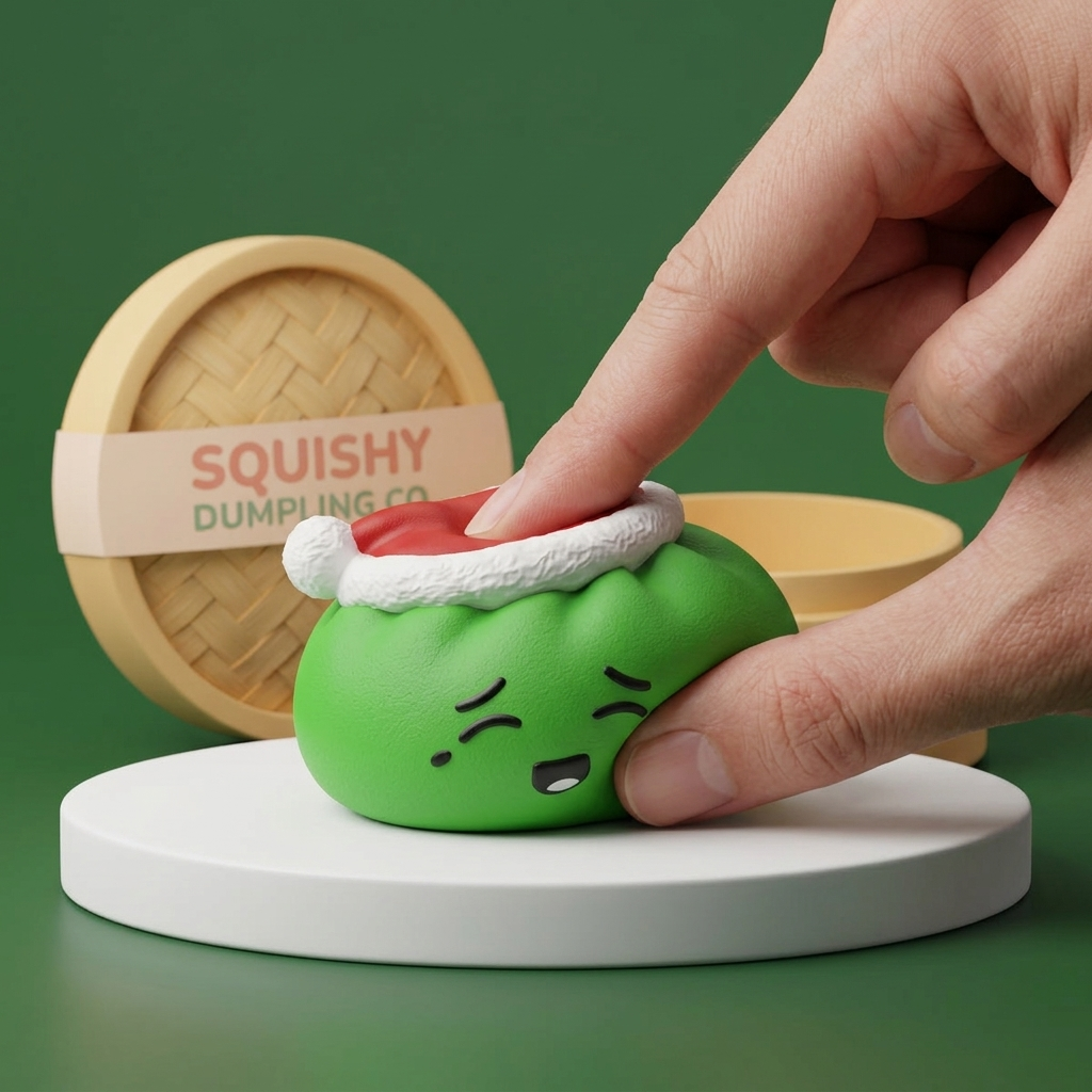 Dumpling Squishy Joulupipo Tonttu Vihreä puristettuna kädessä