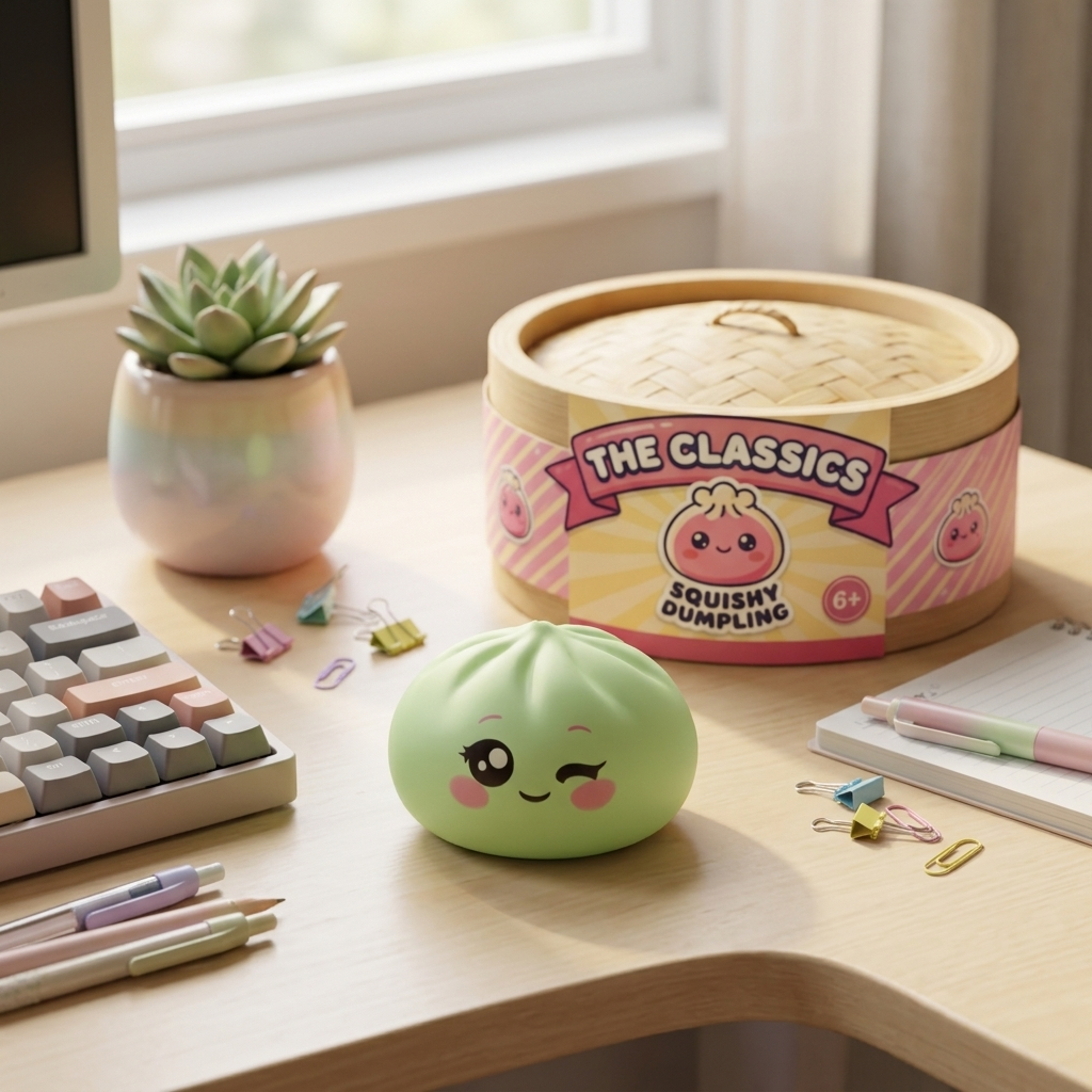 Dumpling Squishy Pistaasinvihreä Silmänisku arkisessa asetelmassa