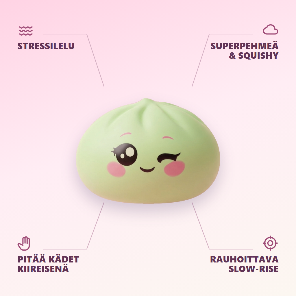 Dumpling Squishy Pistaasinvihreä Silmänisku infografiikka: tärkeimmät edut