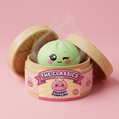 Dumpling Squishy Pistaasinvihreä Silmänisku bambutyylisessä höyrytyskorissa