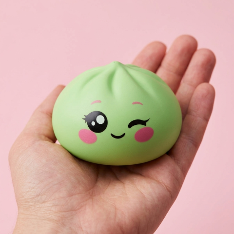 Dumpling Squishy Pistaasinvihreä Silmänisku kädessä — kokovertailu