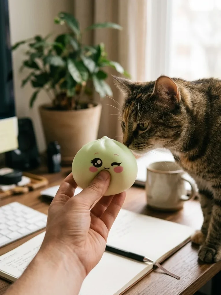 Dumpling Squishy Pistaasinvihreä Silmänisku pehmolelun seurassa