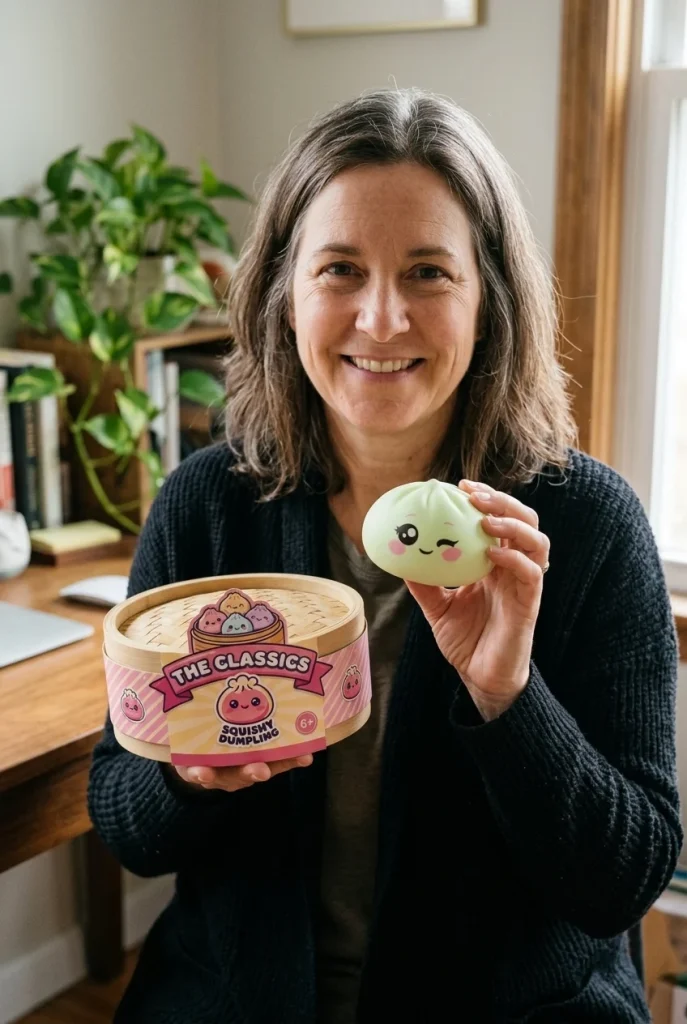 Dumpling Squishy Pistaasinvihreä Silmänisku pakkauksensa kanssa