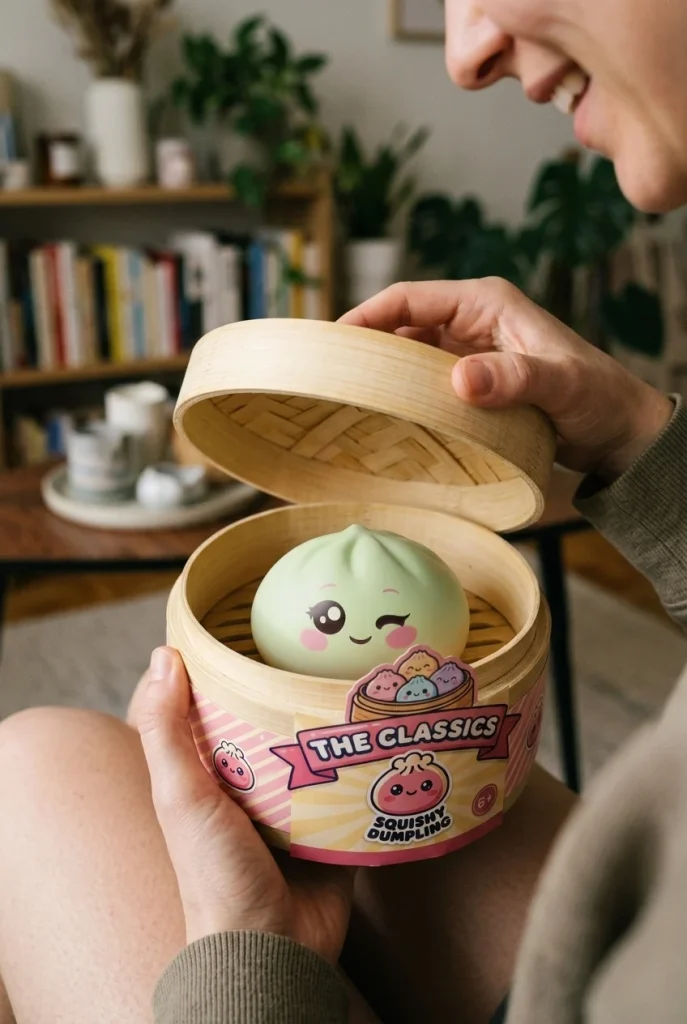 Dumpling Squishy Pistaasinvihreä Silmänisku avauksen hetkellä