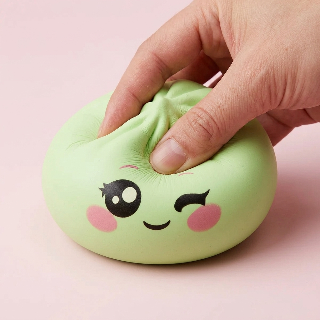 Dumpling Squishy Pistaasinvihreä Silmänisku slow rise -efekti toiminnassa