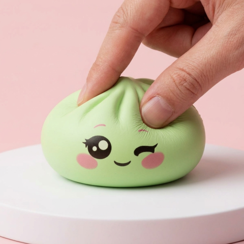 Dumpling Squishy Pistaasinvihreä Silmänisku puristettuna kädessä