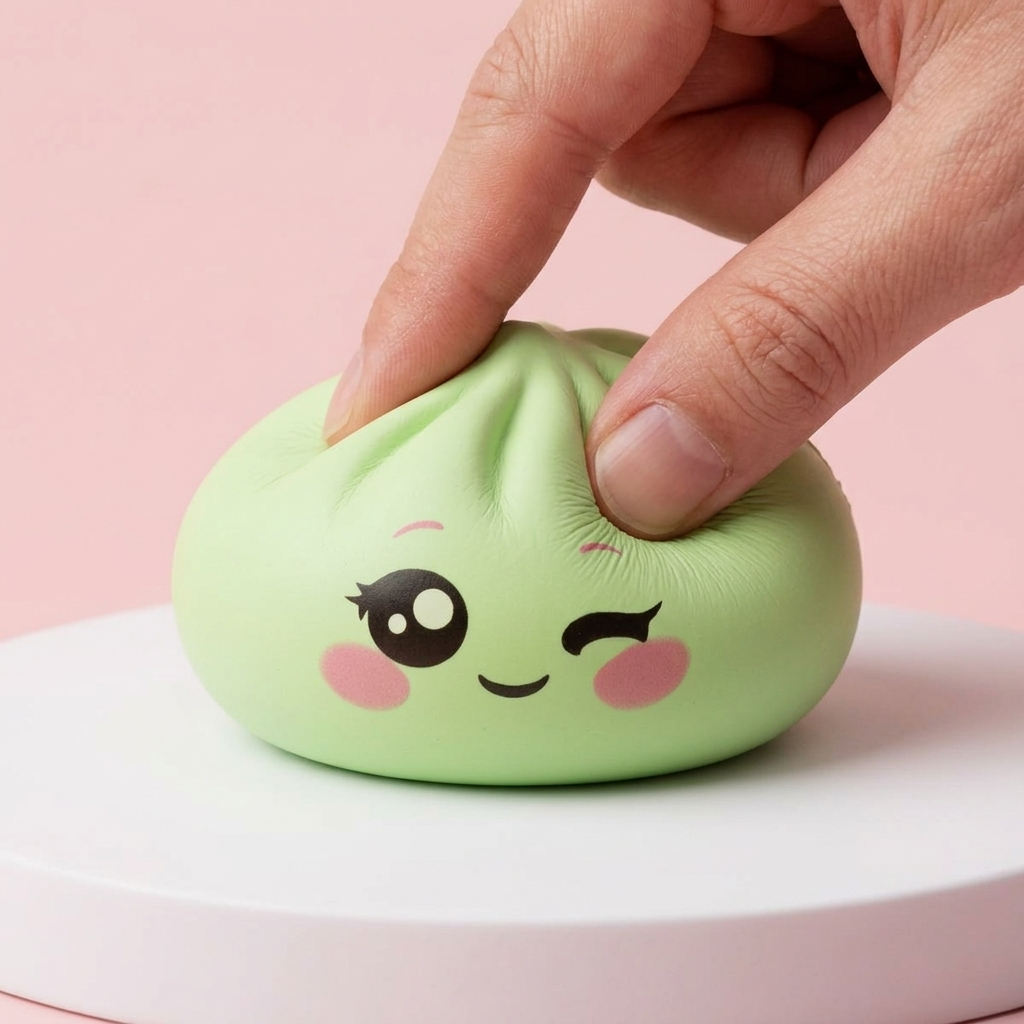 Dumpling Squishy Pistaasinvihreä Silmänisku puristettuna kädessä