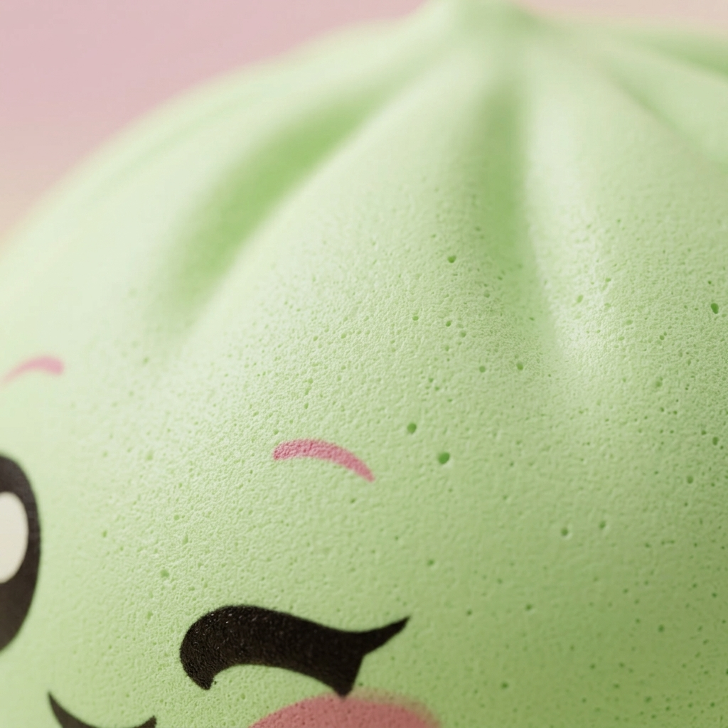 Dumpling Squishy Pistaasinvihreä Silmänisku makrokuva vaahdon pinnasta