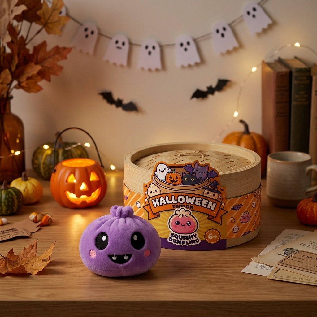 Squishy Dumpling Halloween Karmiva 5 kpl -setti arkisessa asetelmassa