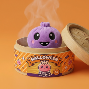 Squishy Dumpling Halloween Karmiva 5 kpl -setti bambutyylisessä höyrytyskorissa