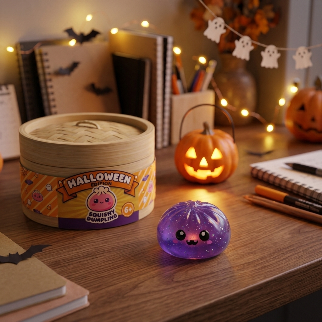 Squishy Dumpling Halloween XXL -setti (8 kpl) arkisessa asetelmassa