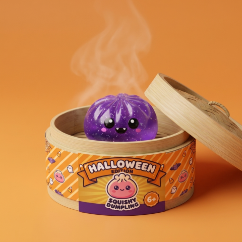 Squishy Dumpling Halloween XXL -setti (8 kpl) bambutyylisessä höyrytyskorissa