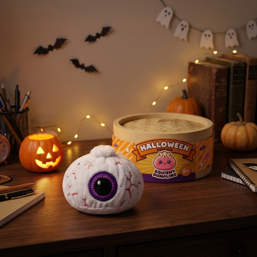 Dumpling Squishy Halloween Silmä arkisessa asetelmassa