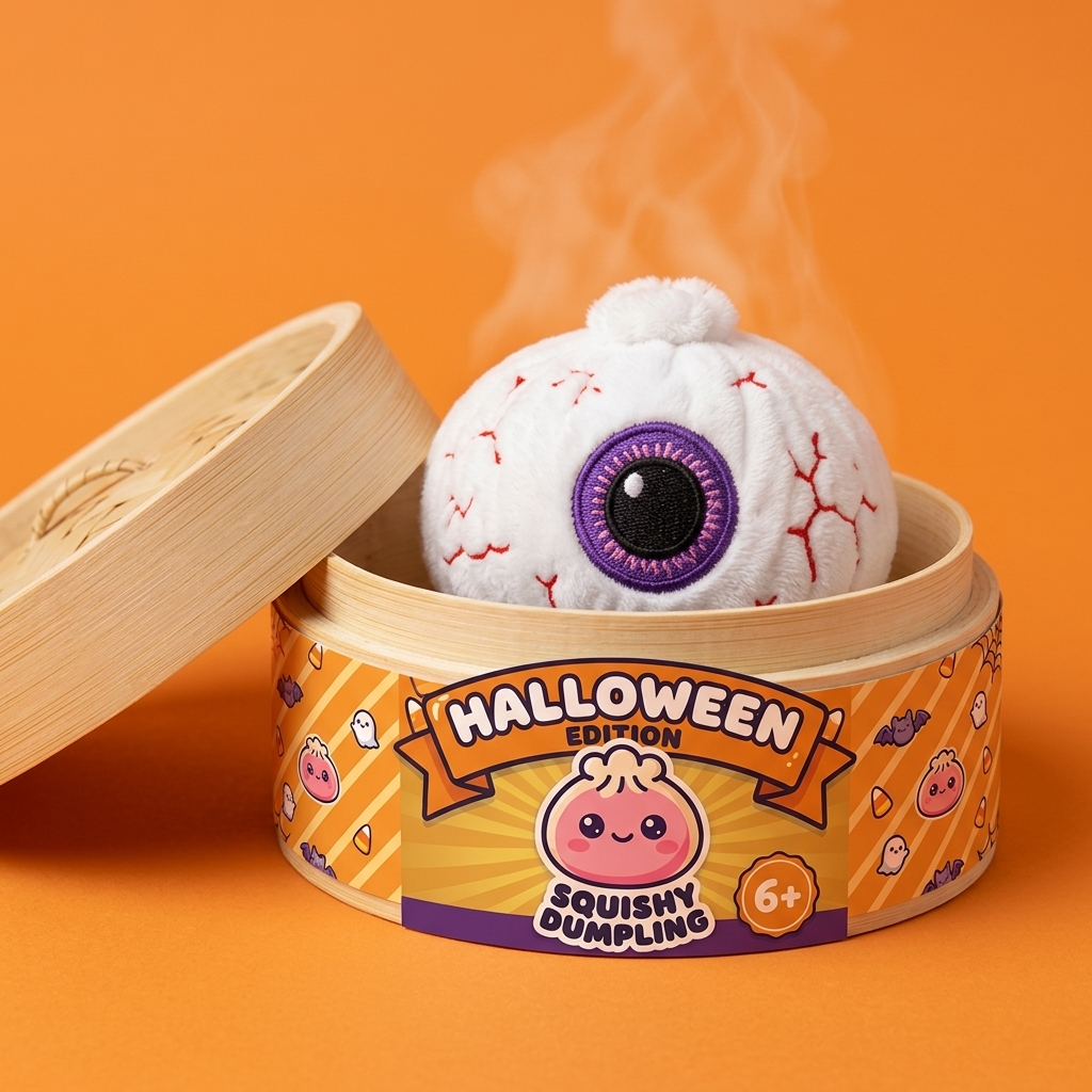 Dumpling Squishy Halloween Silmä bambutyylisessä höyrytyskorissa