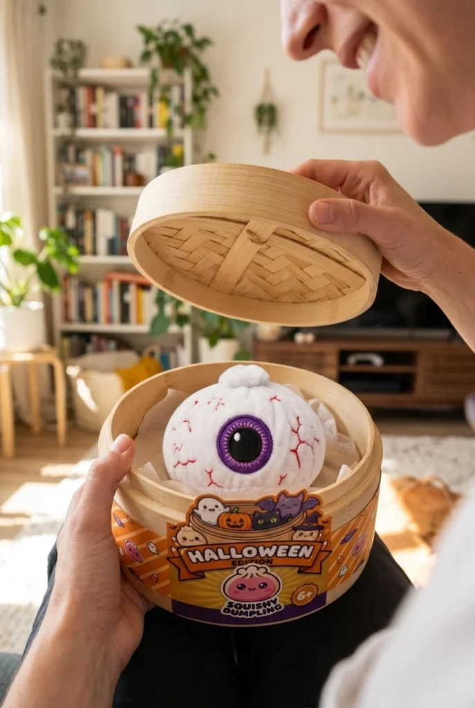 Dumpling Squishy Halloween Silmä avauksen hetkellä