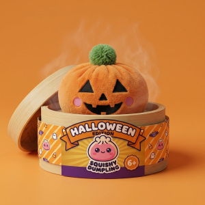 Halloween Kurpitsa Dumpling Squishy bambutyylisessä höyrytyskorissa