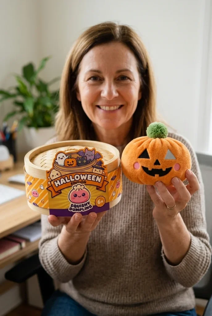 Halloween Kurpitsa Dumpling Squishy pakkauksensa kanssa