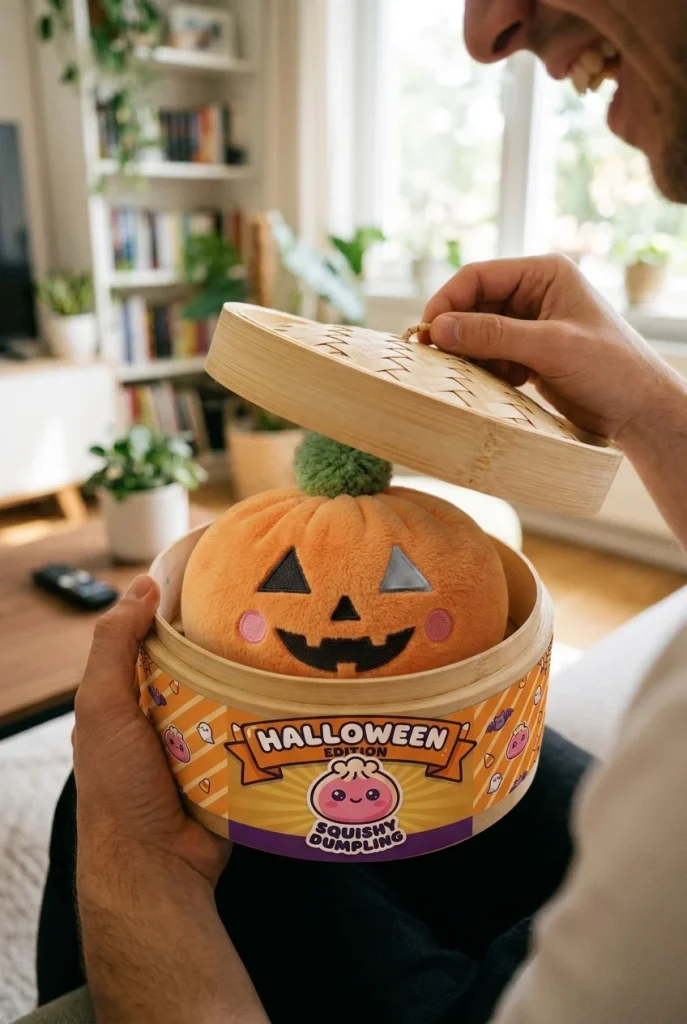 Halloween Kurpitsa Dumpling Squishy avauksen hetkellä