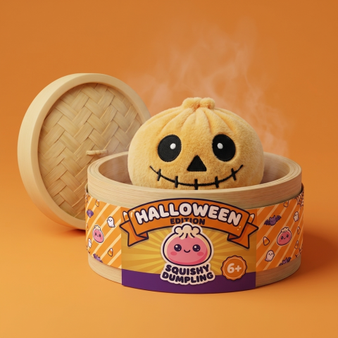 Squishy Dumpling Luuranko Halloween Hymyilevä bambutyylisessä höyrytyskorissa