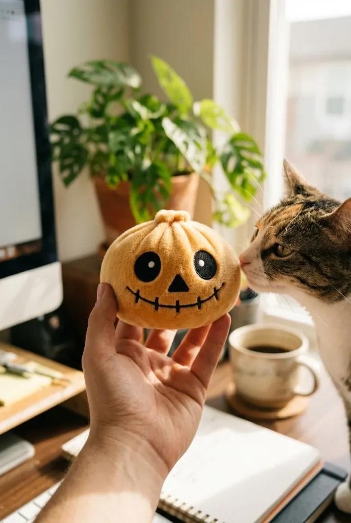 Squishy Dumpling Luuranko Halloween Hymyilevä pehmolelun seurassa