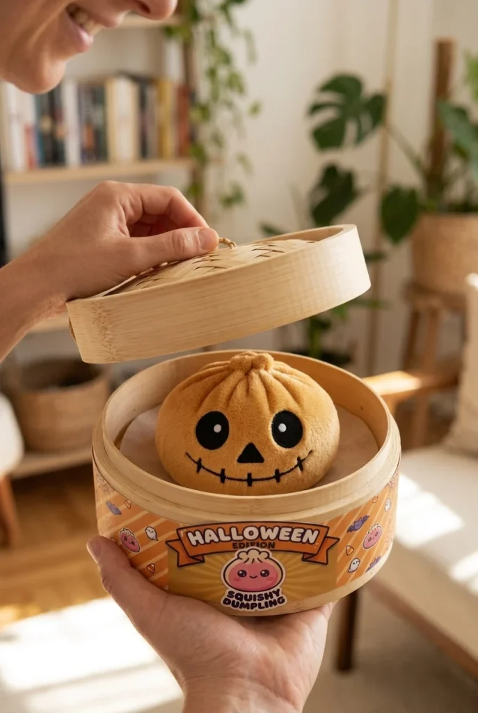Squishy Dumpling Luuranko Halloween Hymyilevä avauksen hetkellä