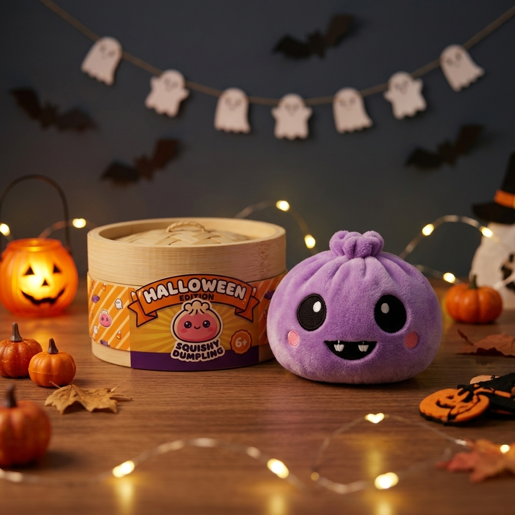 Squishy Dumpling Vampire Halloween Violetti arkisessa asetelmassa
