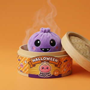 Squishy Dumpling Vampire Halloween Violetti bambutyylisessä höyrytyskorissa