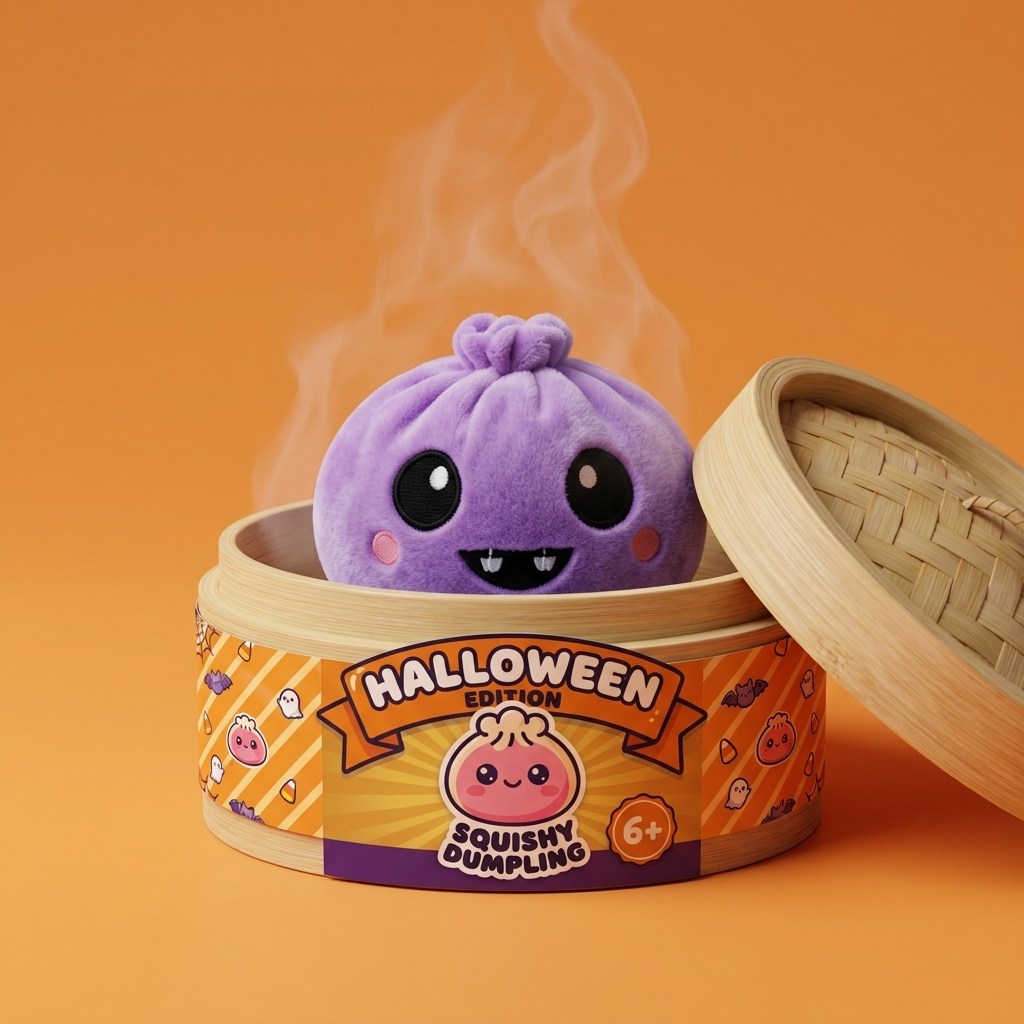 Squishy Dumpling Vampire Halloween Violetti bambutyylisessä höyrytyskorissa